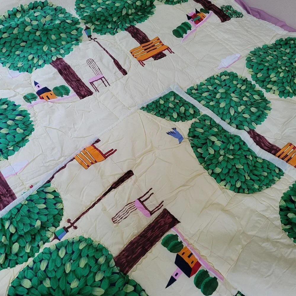 Full Size Children Tree House Colorful Yellow Graphic Print Cozy Quilted Blanket